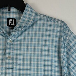 Foot Joy Men's Performance Golf Polo W/Pocket Short Sleeve Blue Plaid Size Large